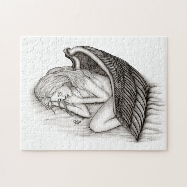 Quebra-cabeça Um anjo adormecido, Design preto e branco (Horizontal)