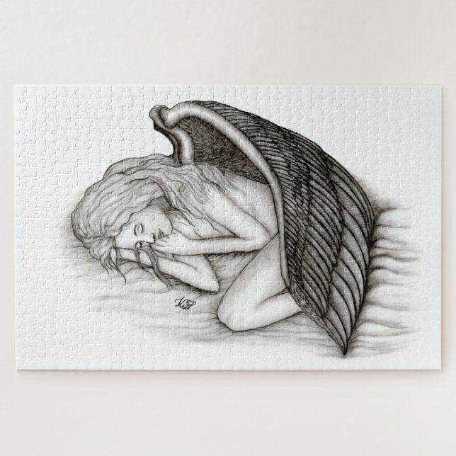 Quebra-cabeça Um anjo adormecido, Design preto e branco (Horizontal)