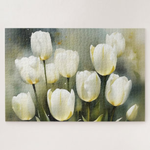 Quebra-cabeça Um bando de Tulipas Brancas em um Jardim Serene