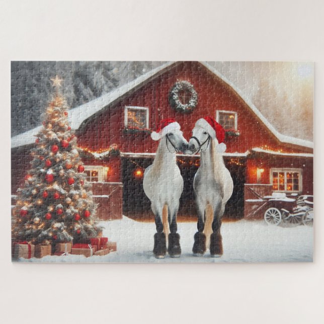 Quebra-cabeça Um beijo de Natal de dois cavalos (Horizontal)