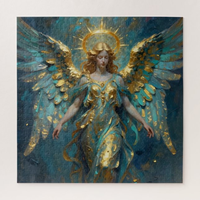 Quebra-cabeça Um Belo Anjo de Ouro e Turquesa (Vertical)