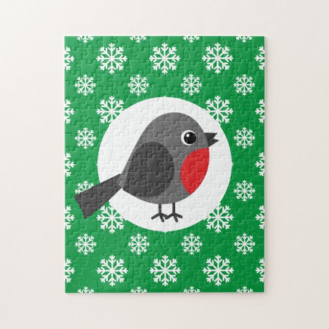 Quebra-cabeça Um belo desenho animado Robin com flocos de neve (Vertical)