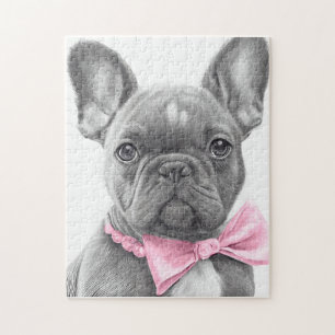 Quebra-cabeça Um cachorrinho francês adorável com um arco rosa