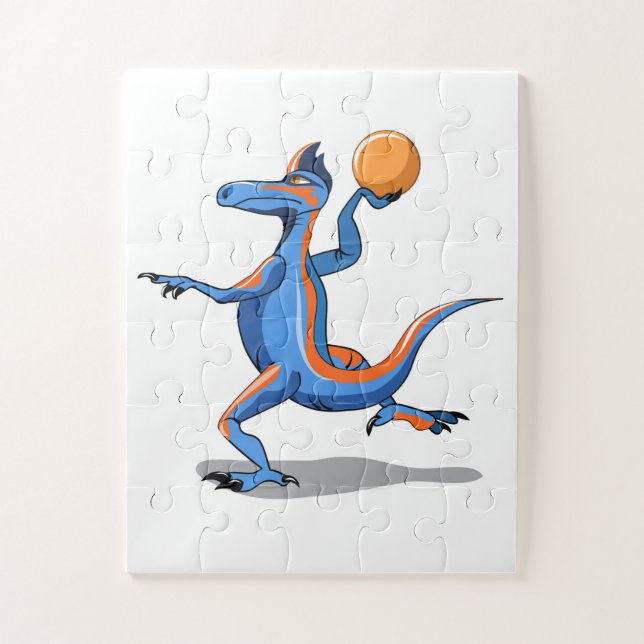 Quebra-cabeça Um Cartoon Iguanodon Jogando Basquete. (Vertical)