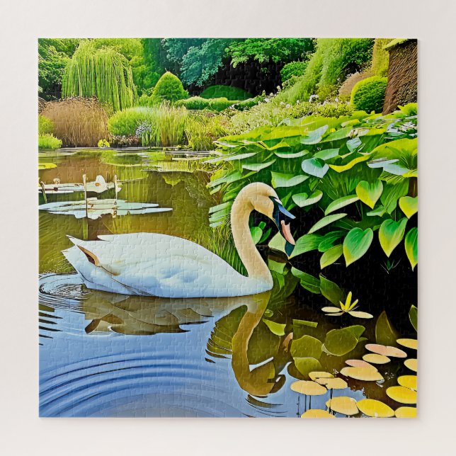 Quebra-cabeça Um cisne sereno em um lago. (Vertical)