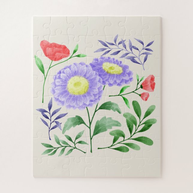 Quebra-cabeça Um conjunto de flores pintadas em aquarela (Vertical)