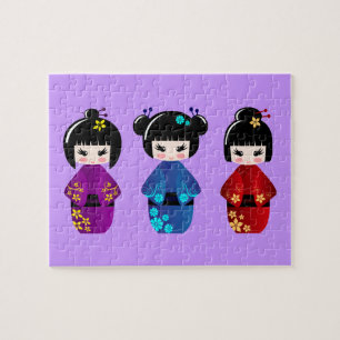 Quebra-cabeça Um desenho animado de bonecas kokeshi