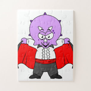 Quebra-cabeça Um Dinossauro Ceratops Vestiu Como Conde Drácula.