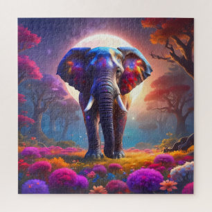 Quebra-cabeça Um enorme elefante caminhando no caminho através d