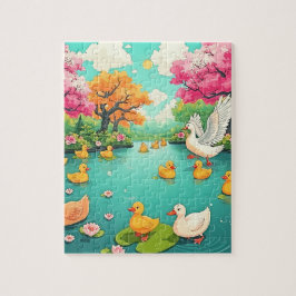 Quebra-cabeça Um lago de sereno, crianças;