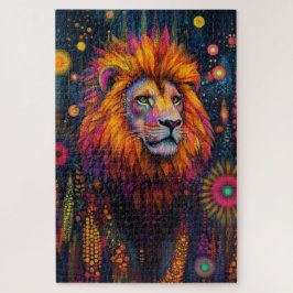 Quebra-cabeça Um leão caminhando através de uma selva psicodélic