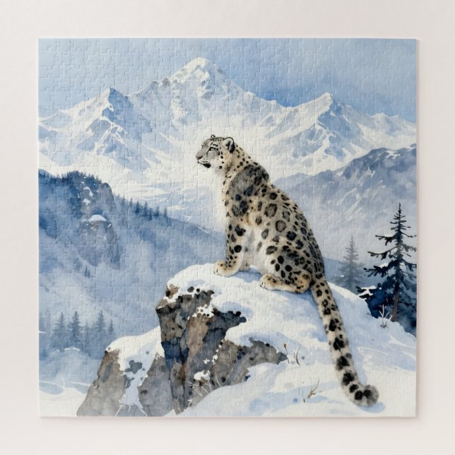 Quebra-cabeça Um Leopardo da Neve no Pico Nevado (Vertical)