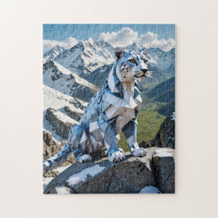 Quebra-cabeça Um leopardo de neve origami nas montanhas