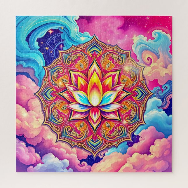 Quebra-cabeça Um Mandala Vibrante e Flor de Lotus (Vertical)