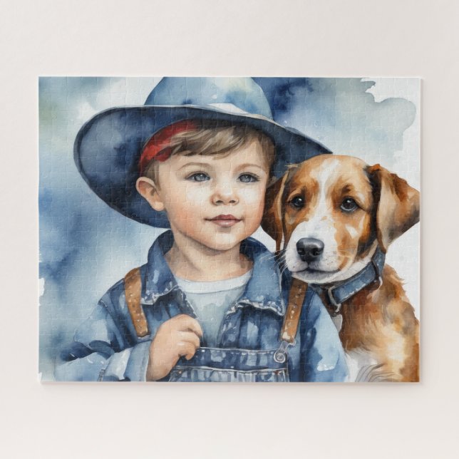 Quebra-cabeça Um menino e seu cachorro (Horizontal)