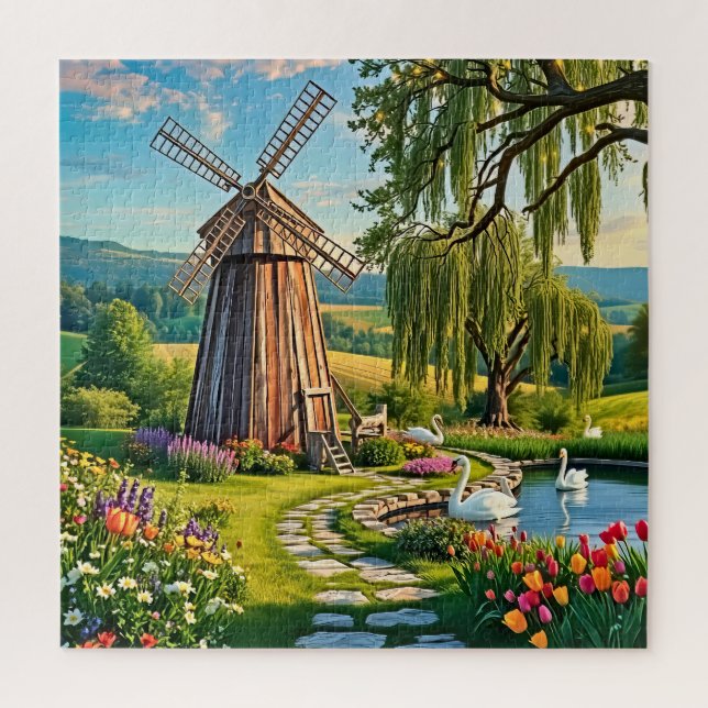 Quebra-cabeça Um moinho de madeira clássico (Vertical)