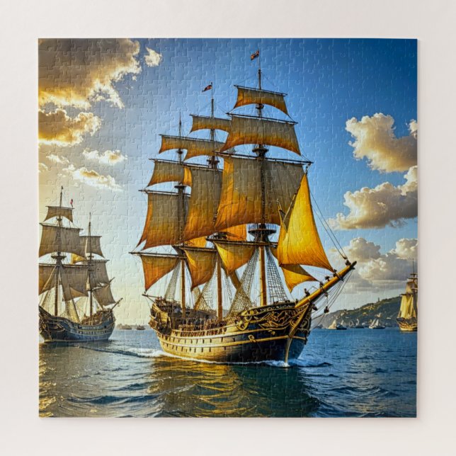 Quebra-cabeça Um navio alto com velas ouros (Vertical)