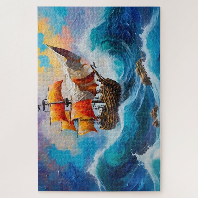 Quebra-cabeça Um navio pirata numa onda de água (Vertical)