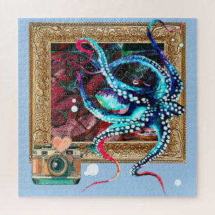 Quebra-cabeça Um Octopus, Uma Câmera E Um Mapa Escuro