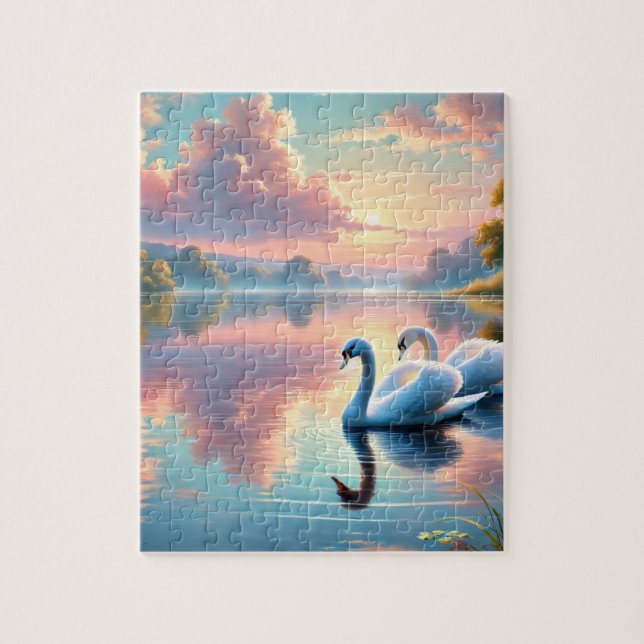 Quebra-cabeça Um par de pântanos a planar num lago sereno (Vertical)