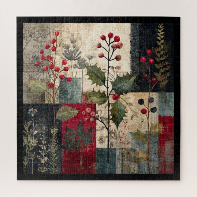 Quebra-cabeça Um Patchwork Rústico de Inverno com Folhas de Azev (Vertical)