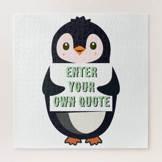 Quebra-cabeça Um pinguim segurando um sinal com texto personaliz (Vertical)