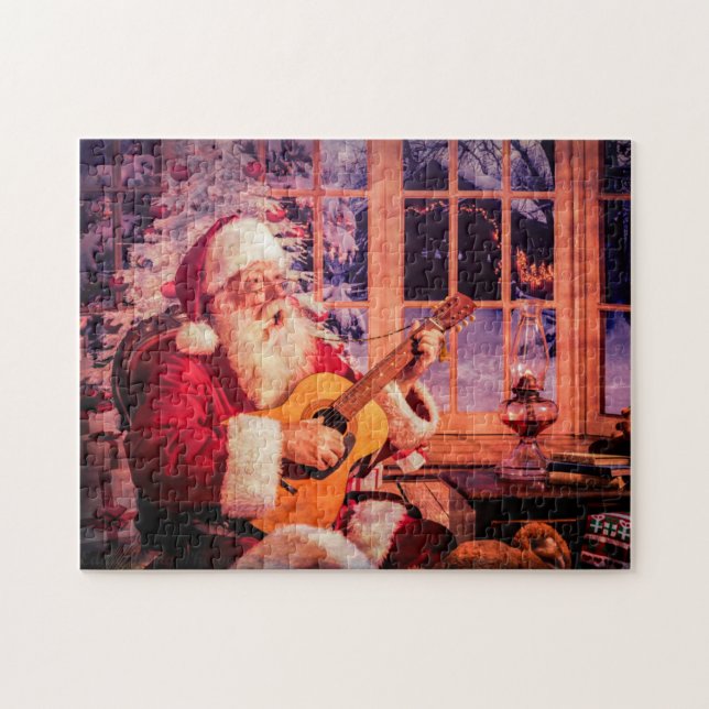 Quebra-cabeça Um quebra-cabeça, papai noel que canta uma canção (Horizontal)