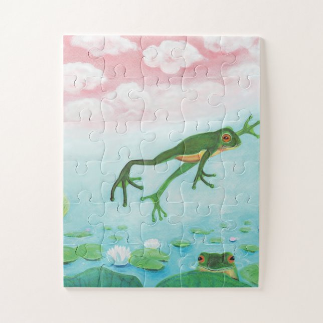 Quebra-cabeça Um Sapo Passa Para A Ilustração Do Pond (Vertical)
