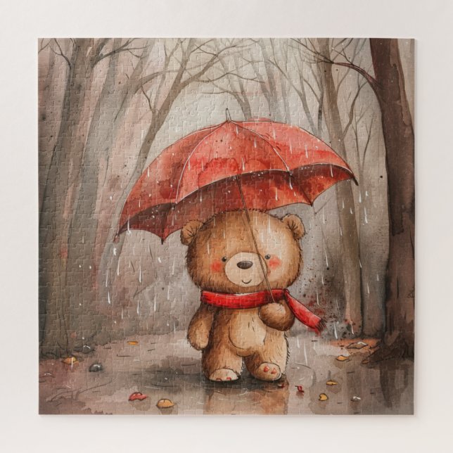 Quebra-cabeça Um Urso de Pelúcia Fofo na Chuva (Vertical)