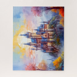 Quebra-cabeça Um velho castelo mágico na neblina matinal