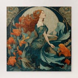 Quebra-cabeça Uma Bela Sereia Art Nouveau com Cabelos Vermelhos