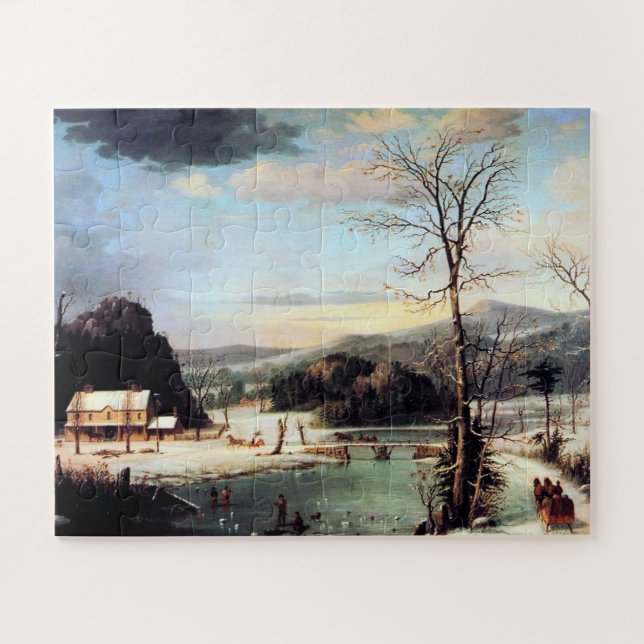 Quebra-cabeça Uma festa de Natal George Henry Durrie 1852 (Horizontal)