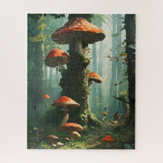 Quebra-cabeça uma floresta mágica, cogumelos, uma floresta místi