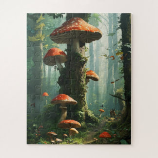 Quebra-cabeça uma floresta mágica, cogumelos, uma floresta místi