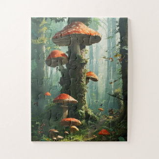 Quebra-cabeça uma floresta mágica, cogumelos, uma floresta místi