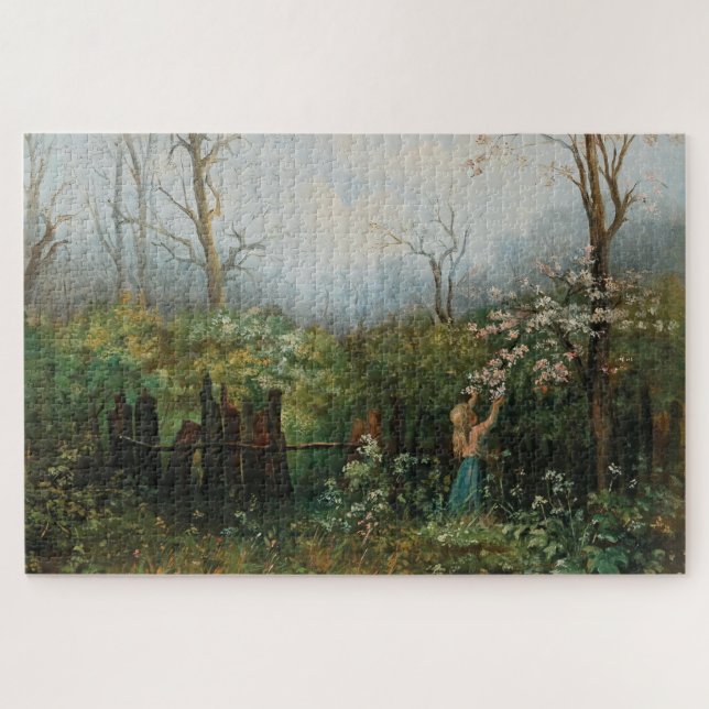 Quebra-cabeça Uma garota no jardim - Olga Wisinger-Florian (Horizontal)
