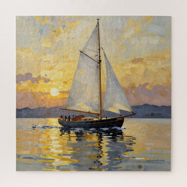 Quebra-cabeça Uma Ilustração em Impasto de um Barco à Vela ao Pô (Vertical)