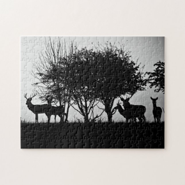 Quebra-cabeça Uma imagem de alguns cervos na névoa da manhã (Horizontal)