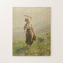 Quebra-cabeça Uma jovem no campo por Hans Dahl