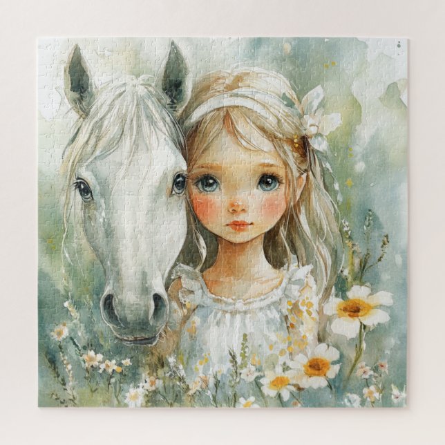 Quebra-cabeça Uma Menina com um Cavalo (Vertical)