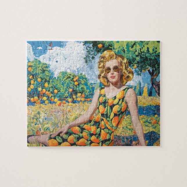 Quebra-cabeça Uma Mulher Bonita em um Pomar de Laranjas (Horizontal)