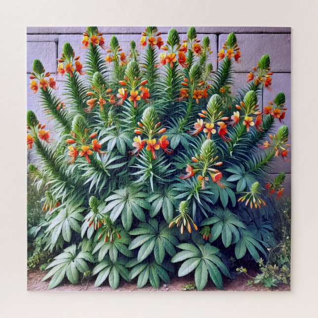 Quebra-cabeça Uma planta vibrante com flor de laranja. (Vertical)