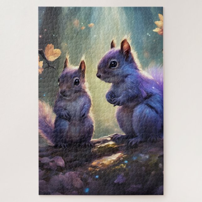 Quebra-cabeça Un couple de mignons écureuils tout en lavande (Vertical)