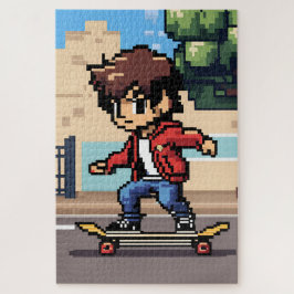 Quebra-cabeça Un jeune faisant du skateboard en pixel art