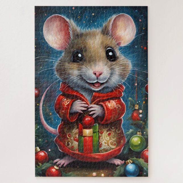 Quebra-cabeça Une jolie souris fêtant noël (Vertical)