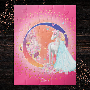Quebra-cabeça Unicorn e Princesa com a Letra Castelo O Monograma