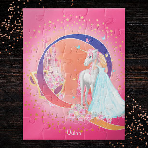 Quebra-cabeça Unicorn e Princesa com Letra Castelo Q Monograma