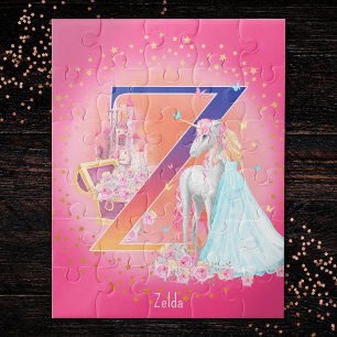 Quebra-cabeça Unicorn e Princesa com Letra Castelo Z Monograma