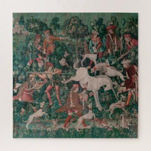 Quebra-cabeça Unicorn Hunt Medieval Art - Unicorn Defends Himsel