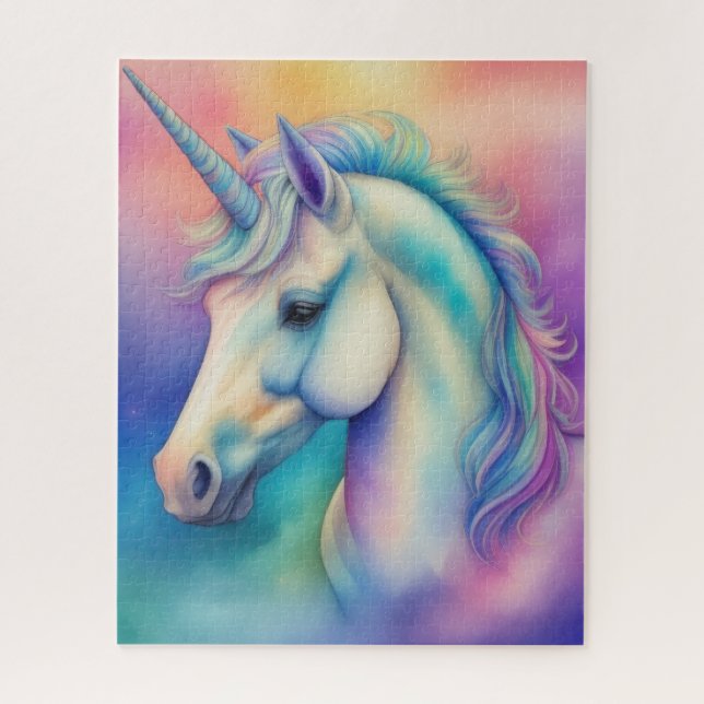 Quebra-cabeça Unicórnio Aquarela em Pastos Suaves (Vertical)